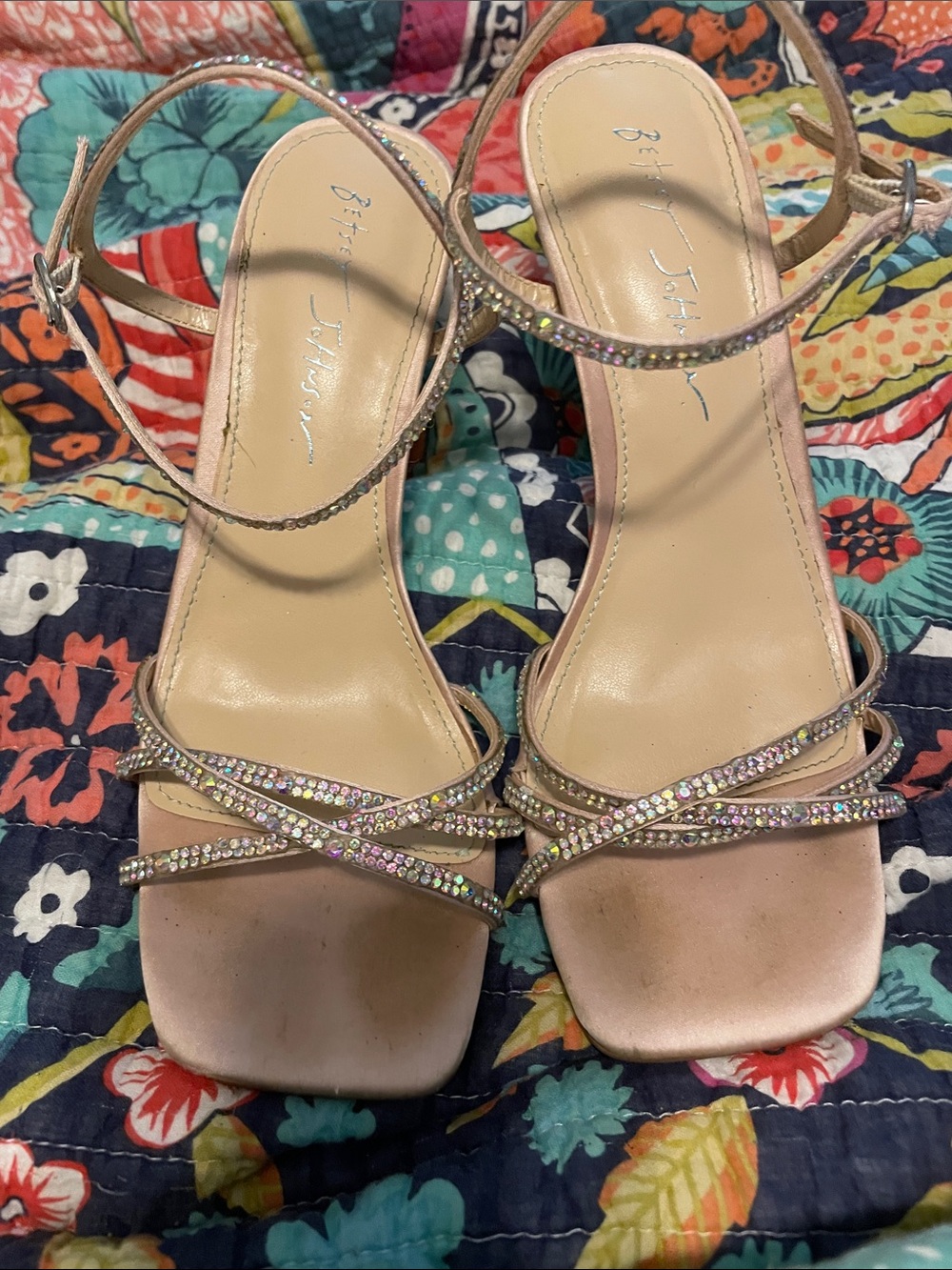 Betsey Johnson Nude Crystal-Strap Sandals